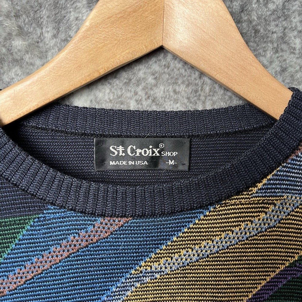 St Croix Sweater Mens M Knit Crewneck Abstract USA Made Geometric Colorful Coogi - Picture 3 of 7